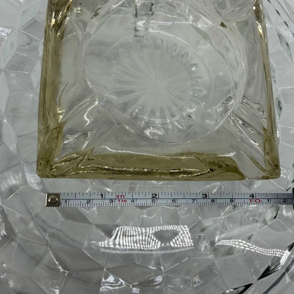 Vintage Clear Glass Ashtray Square Heavy Mid-Century Modern‎ Heavy Glass Vintage